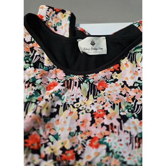 Floral Print Sleeveless Top By Betseys Boutique Shop L Black & Multicolor - Picture 6 of 7
